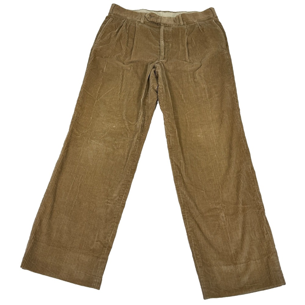 Vintage Corbin Threads Mens Corduroy Pants 35x32 Tan Pleated USA Union Made